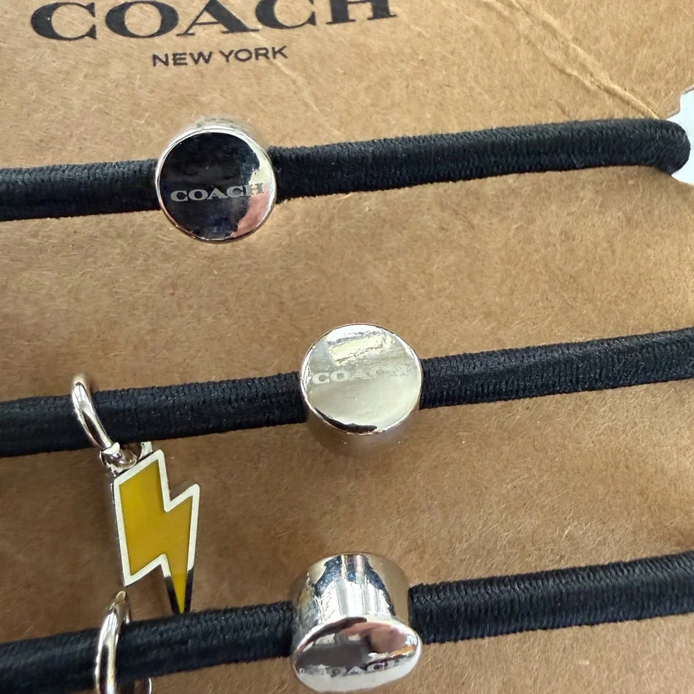 Coach Charm‎ Hair Tie Set Cherry Bee Lightning Elastic Bracelet Black Set